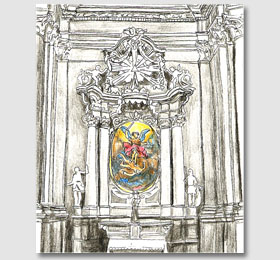 Schizzo in chiaroscuro della cappella di San Michele Arcangelo del Santuario di Sommariva del Bosco